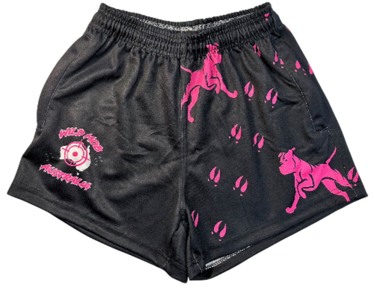 Pink dog and boar prints footy shorts with zipper pockets image 0