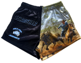 Scrubber Bull and Cowboy footy shorts with zipper pockets