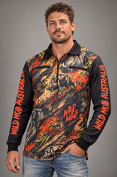 Outback Orange Boar Long-Sleeve Fishing Shirt ā UPF 50, Zip Pockets, XXSā5XL | Wild Mob