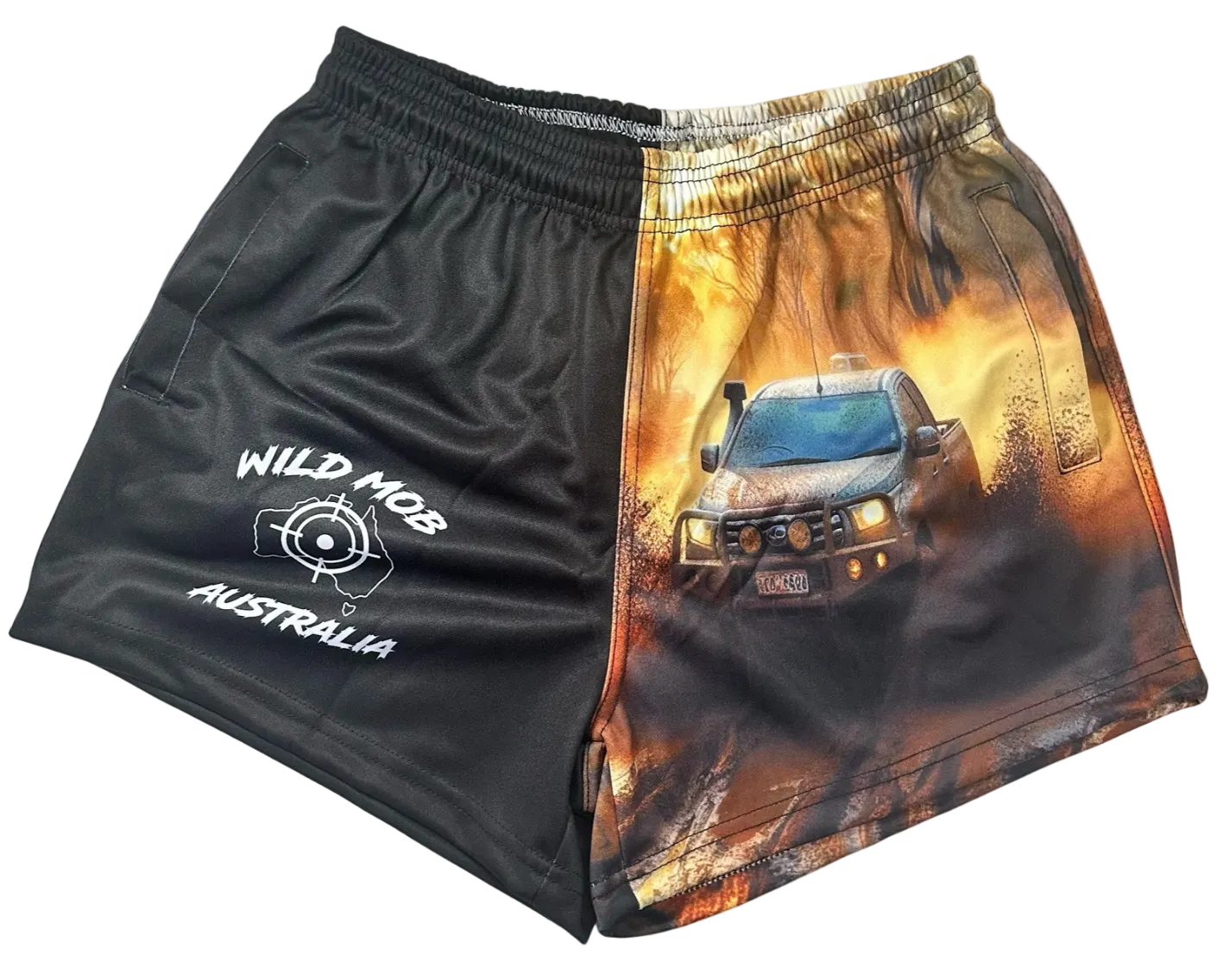 4WD Hilux footy shorts with zipper pockets  front view