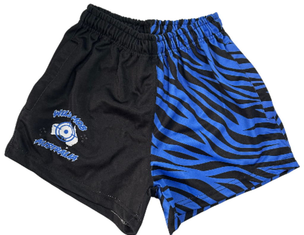 Blue Stripe footy shorts with zipper pockets image 0