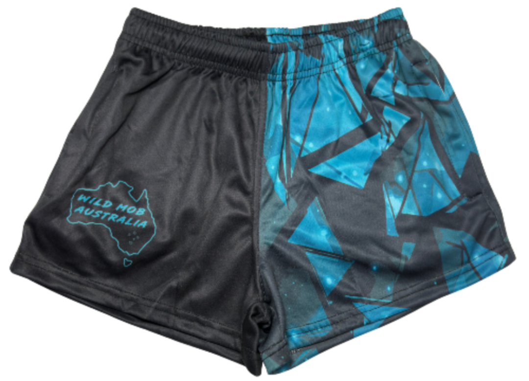 Teal and Black footy shorts with zipper pockets image 0