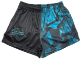 Teal and Black footy shorts with zipper pockets image 0