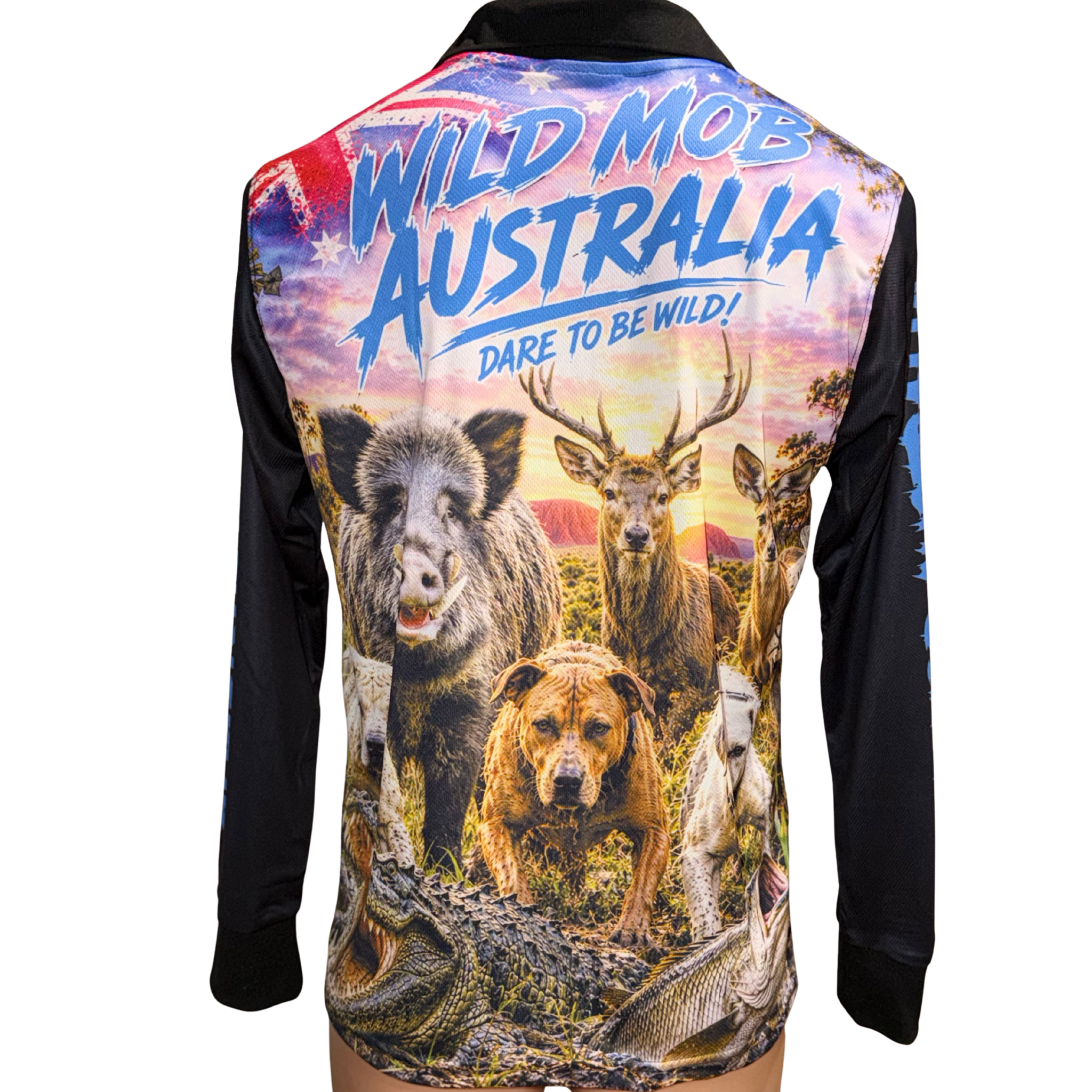 Back view of Wild Mob Dare to be Wild fishing shirt