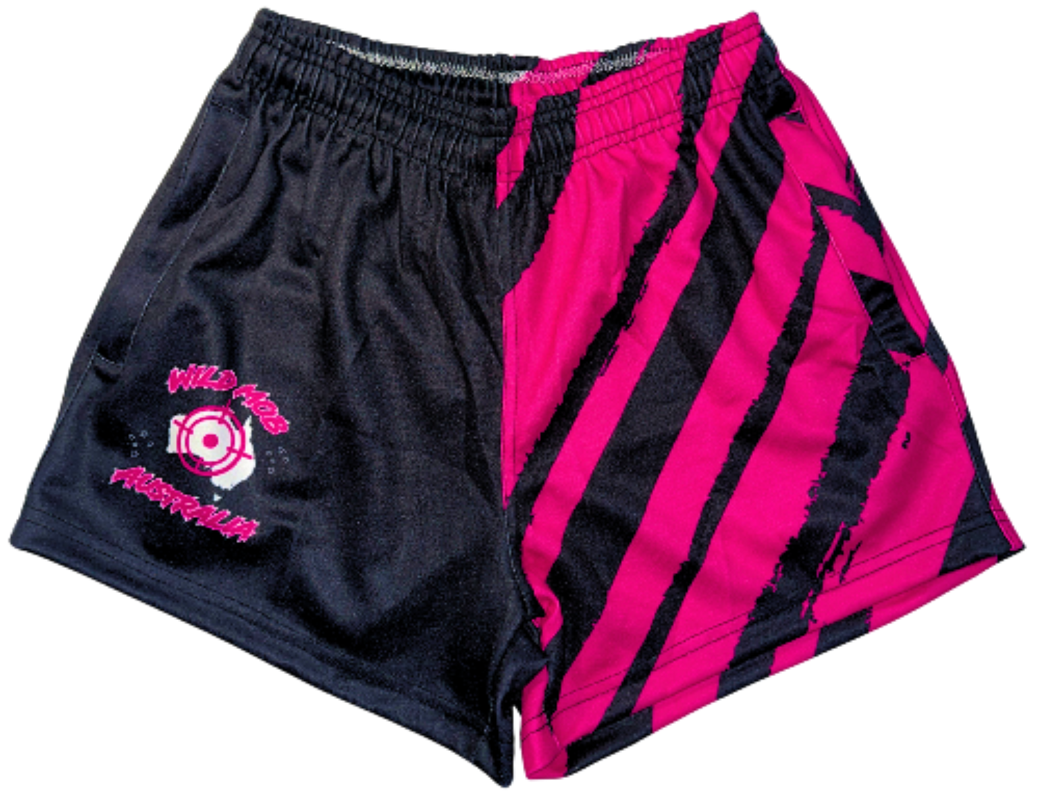 Hot Pink Stripe footy shorts with pockets for kids