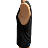 Side view of Wild Mob muscle shirt showing sleeveless cut