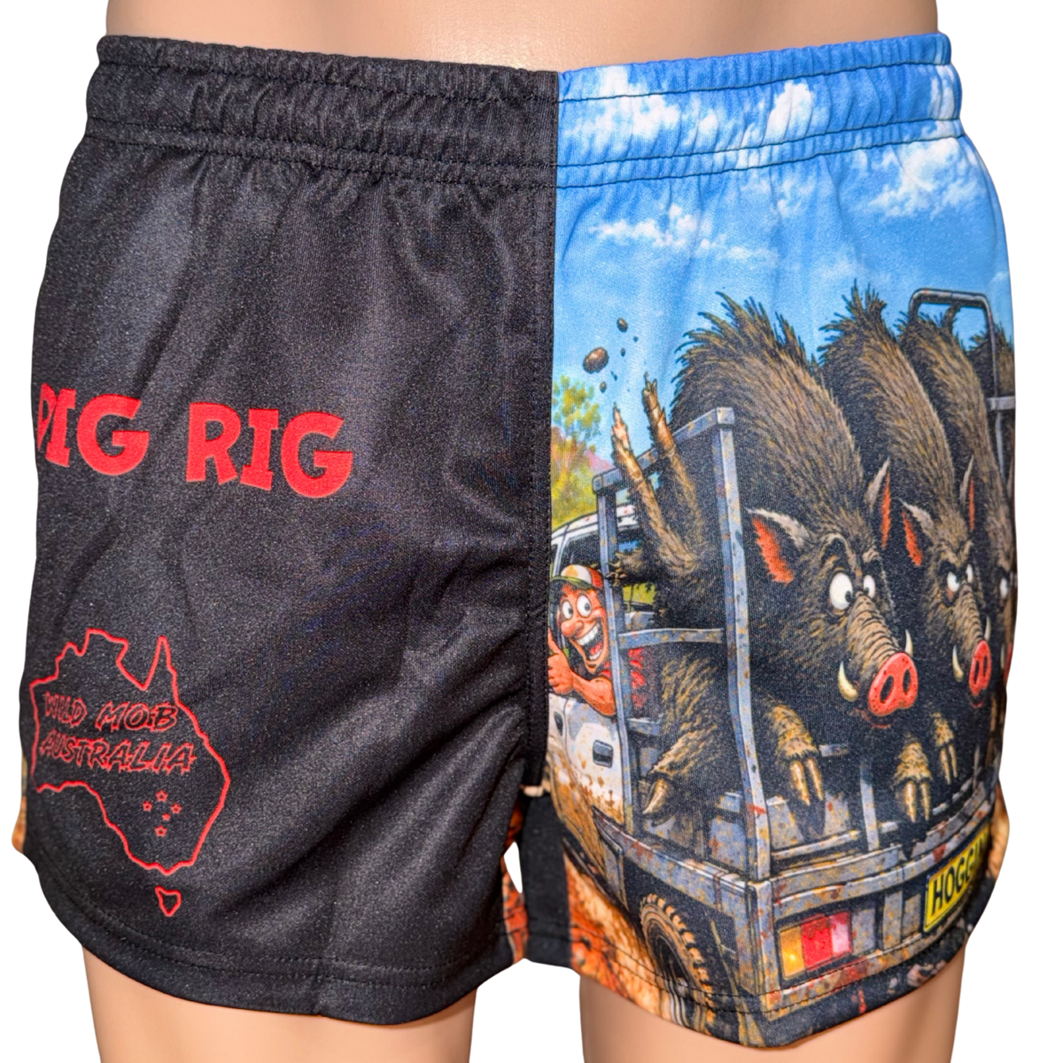 Wild Mob Australia-Pig Rig adult footy shorts with zipper pockets