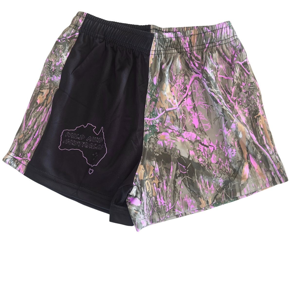 Real Tree Camo footy shorts with zipper pockets Pink