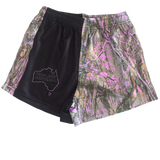 Real Tree Camo footy shorts with zipper pockets Pink