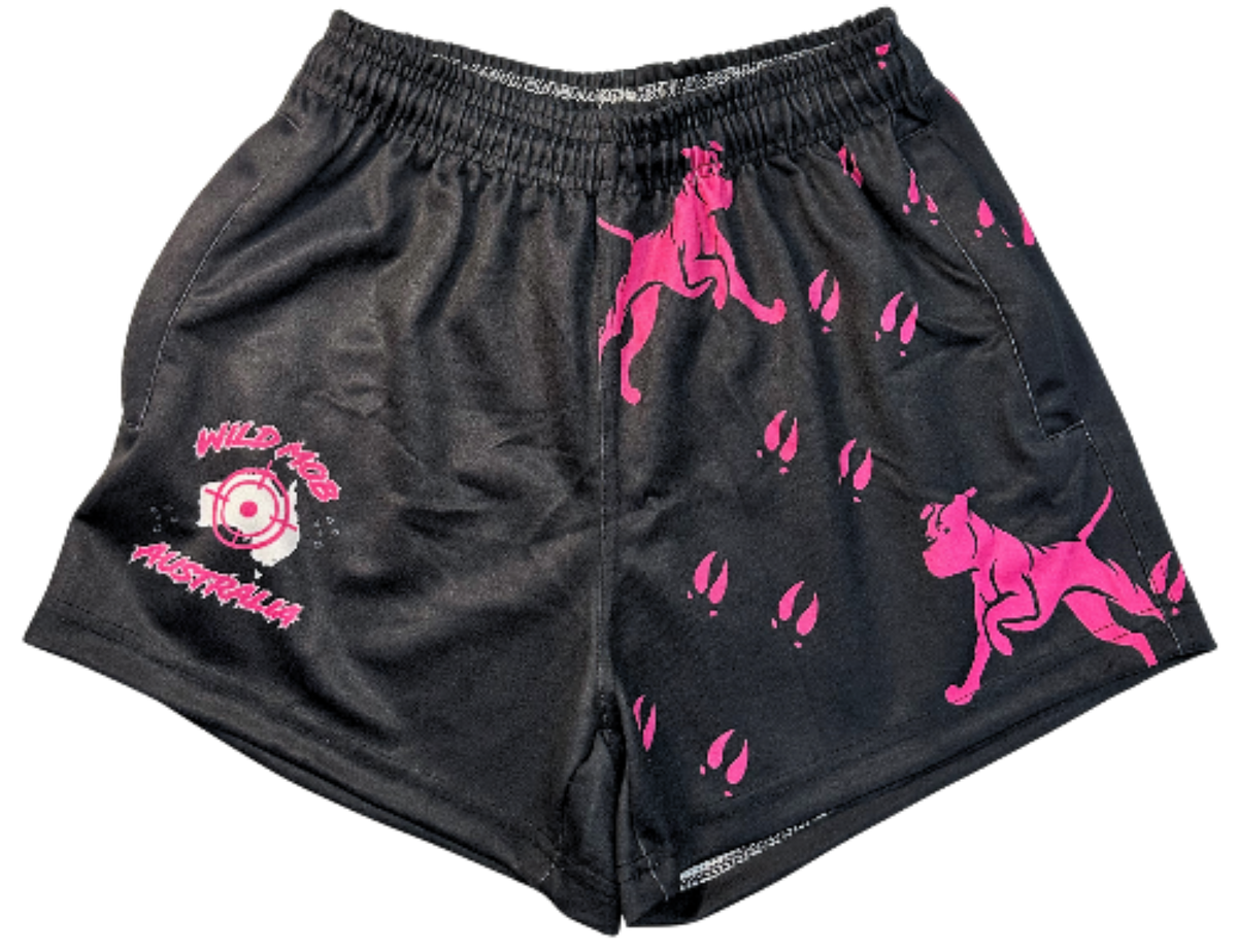 Pink dog and boar prints footy shorts with pockets 