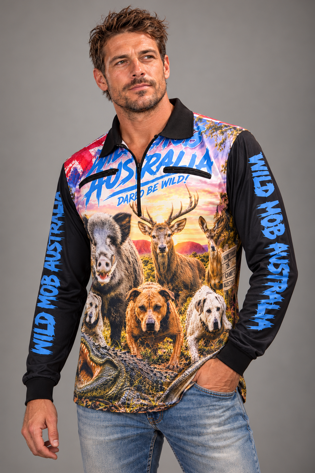 Dare To Be Wild - Long-Sleeve Fishing Shirt – UPF 50, Zip Pockets, XXS–5XL | Wild Mob