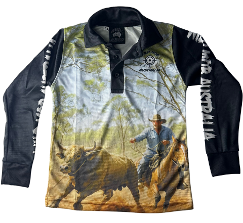 Scrubber bull and Cowboy Fishing Shirt Kids