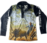 Scrubber bull and Cowboy Fishing Shirt Kids