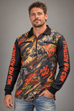 Outback Orange Boar Long-Sleeve Fishing Shirt – UPF 50, Zip Pockets, XXS–5XL | Wild Mob