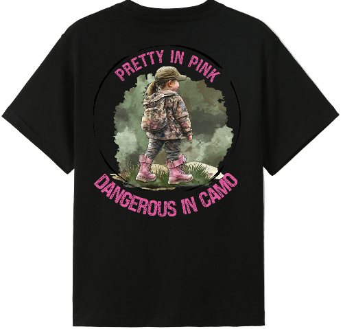 Pretty In Pink Dangerous in Camo kids Tshirt 1 image 3