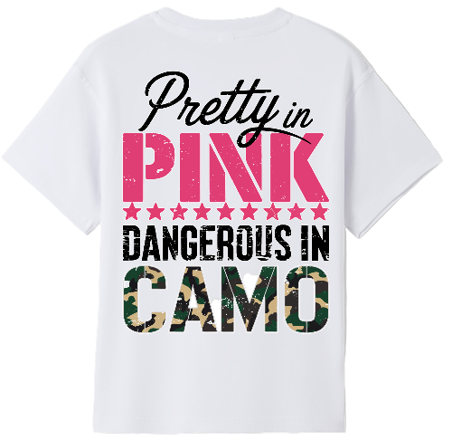 Pretty In Pink Dangerous in Camo kids Tshirt 2 image 0