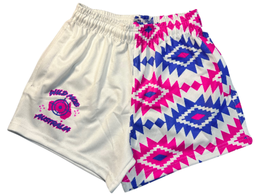 Pink and Blue Aztec footy shorts with zipper pockets image 0