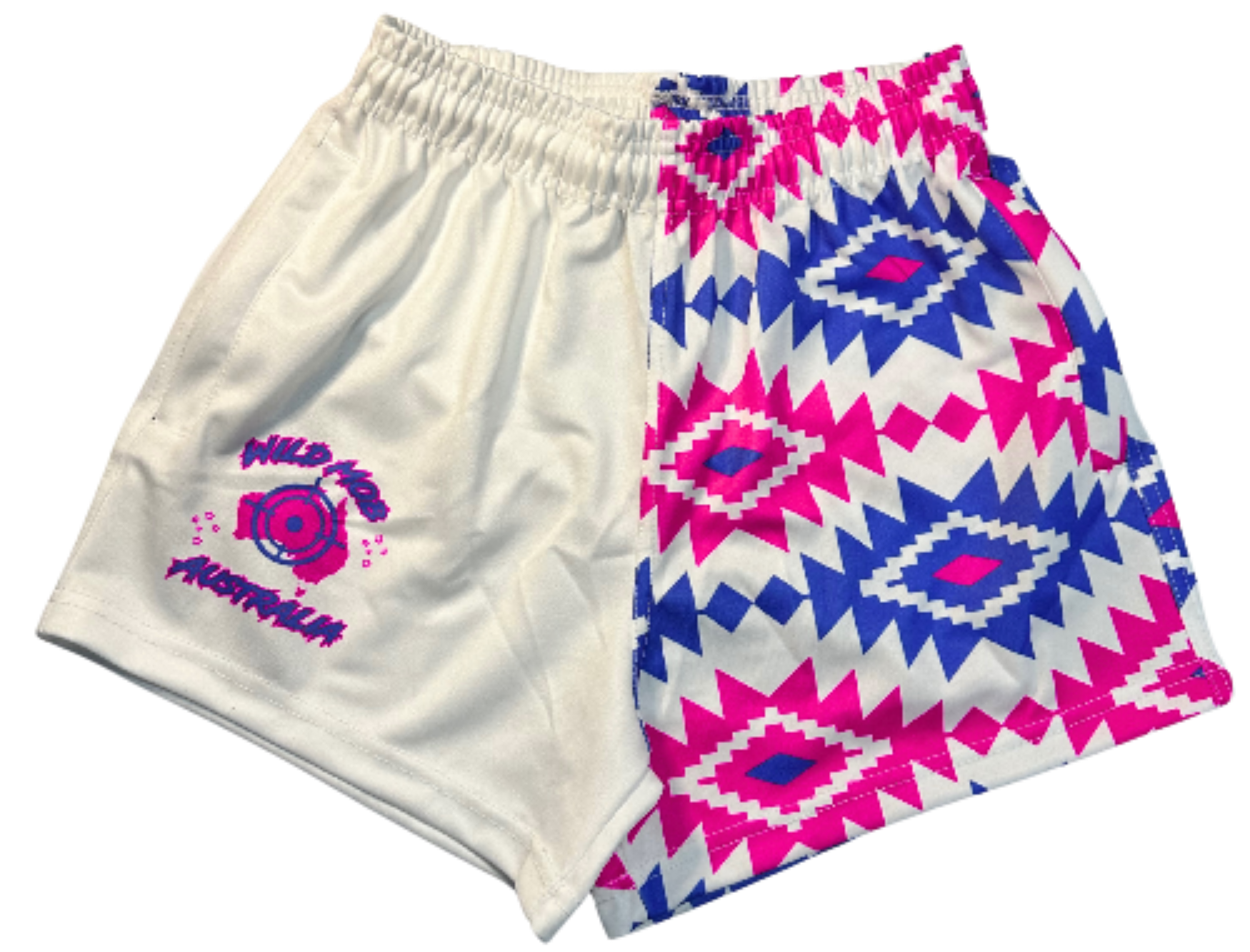Pink and Blue Aztec footy shorts with zipper pockets image 0
